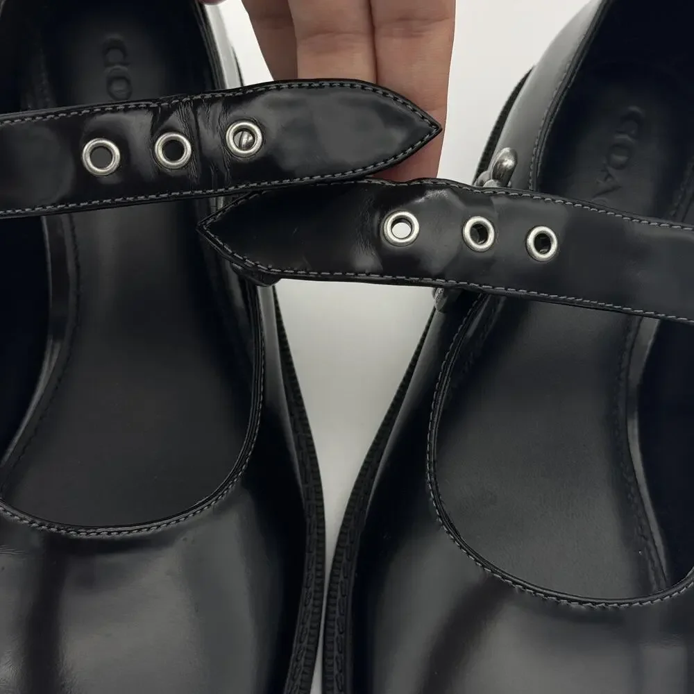 Coach Tea Rose Mary Jane Flats Womens size 7.5 Patent Leather Black Buckle Shoes